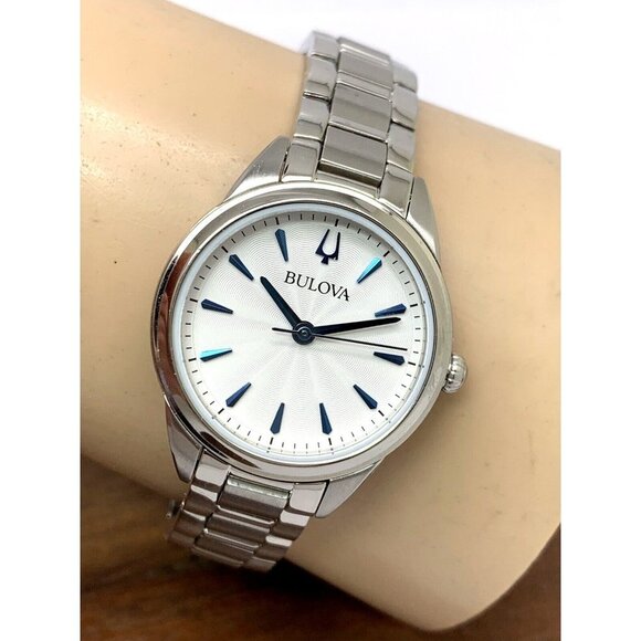 Bulova Women's Watch 96L285 Quartz White Blue Dial Silver Stainless Stee… - Picture 10 of 13